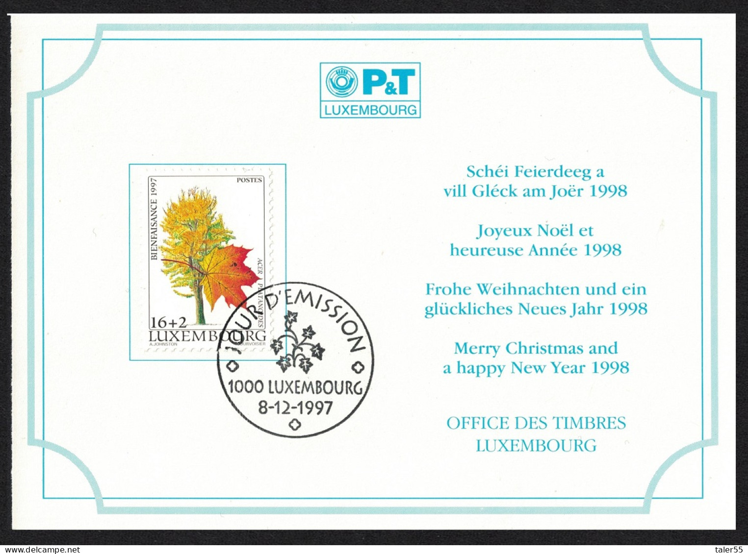 Luxembourg Norway Maple Tree 'Acer Platanoides' Christmas FDC 1997 SG#1459 - Oblitérés