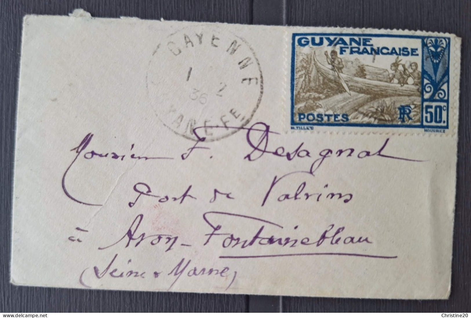 Guyane Française 1936 N°120 Seul Sur Lettre Ob TB - Storia Postale