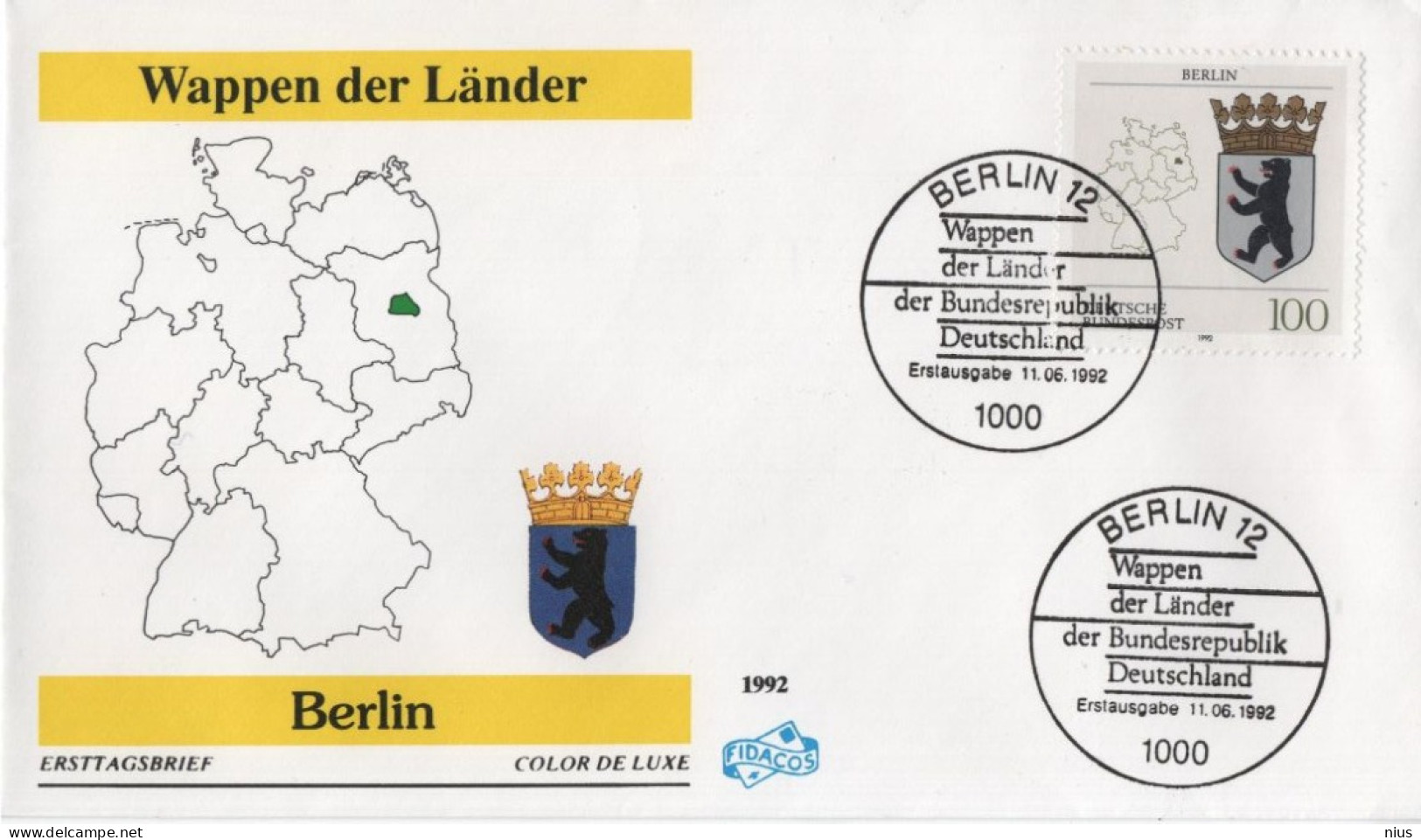 Germany Deutschland 1992 FDC Wappen Der Lander, Berlin, Canceled In Berlin - 1991-2000