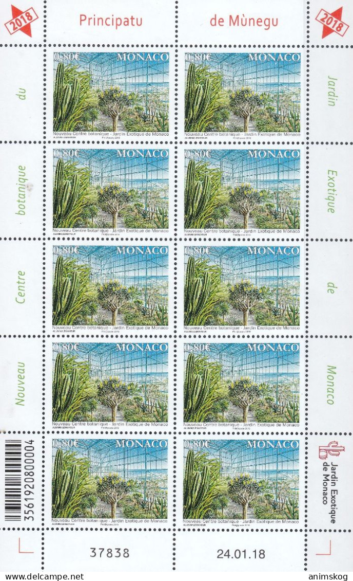 Monaco 2018**, KB Neues Botan. Zentrum, Kaktus / Monaco 2018, MNH, Sheetlet New Botan. Centre, Cactus - Cactusses