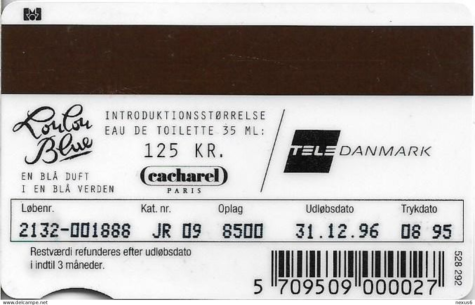 Denmark - Jydsk - Cacharel Loulou Blue - TDJR009 - (Cn. 2132), 08.1995, 50kr, 8.500ex, Used - Denmark