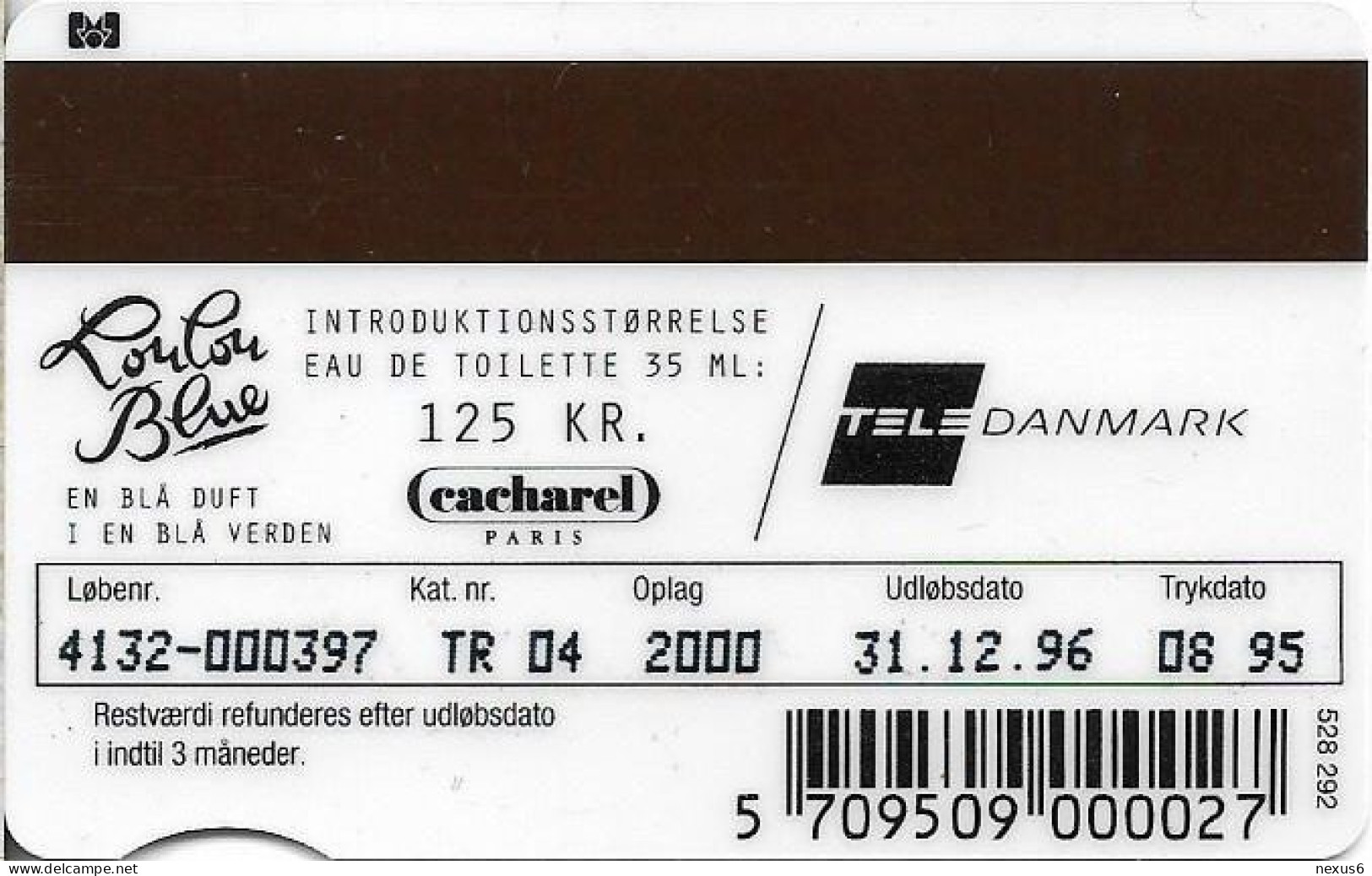 Denmark - TS - Cacharel Loulou Blue - TDTR004 - (Cn. 4132), 08.1995, 50kr, 2.000ex, Used - Danimarca