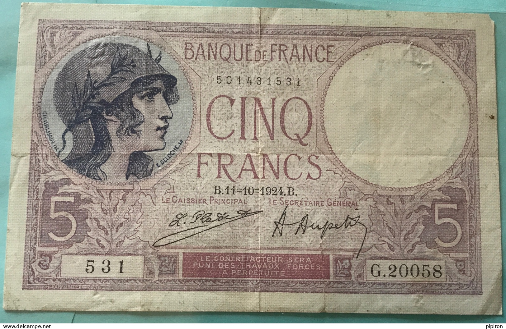 Billet De 5 F Violet 1924 - 5 F 1917-1940 ''Violet''