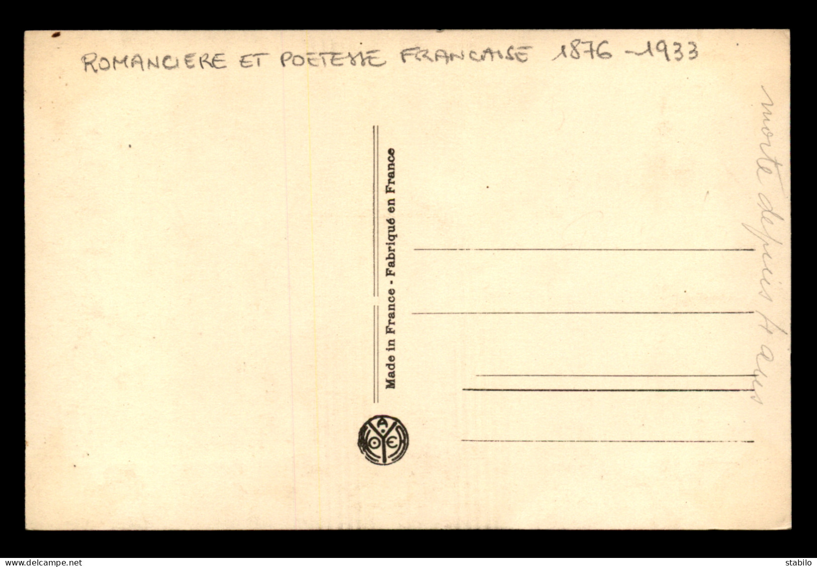 ECRIVAINS - COMTESSE DE NOAILLES (1876-1933)  ROMANCIERE ET POETESSE FRANCAISE - Schriftsteller