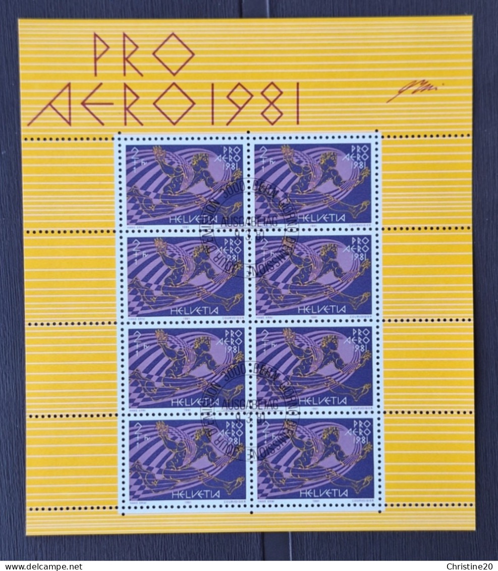 Suisse  1981 PA48 En Feuille De 8 Ob TB Cote 24€ - Oblitérés