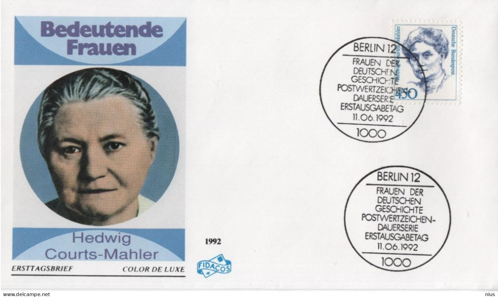 Germany Deutschland 1992 FDC Hedwig Courths-Mahler, German Writer, Canceled In Berlin - 1991-2000