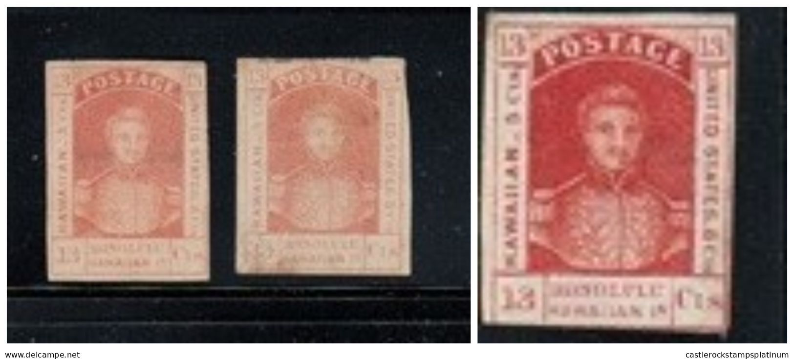 O) 1868  HAWAII -  UNITED STATES,  KING KAMEHAMEHA III, 13c SCT 11 Dull Rose, 13c SCT 11R Orange Red,  MNH - Hawaï