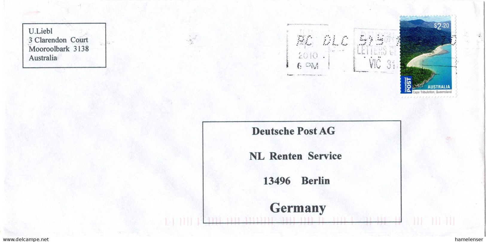 L75001 - Australien - 2010 - $2,20 Cape Tribulation EF A Bf ... -> Deutschland - Storia Postale