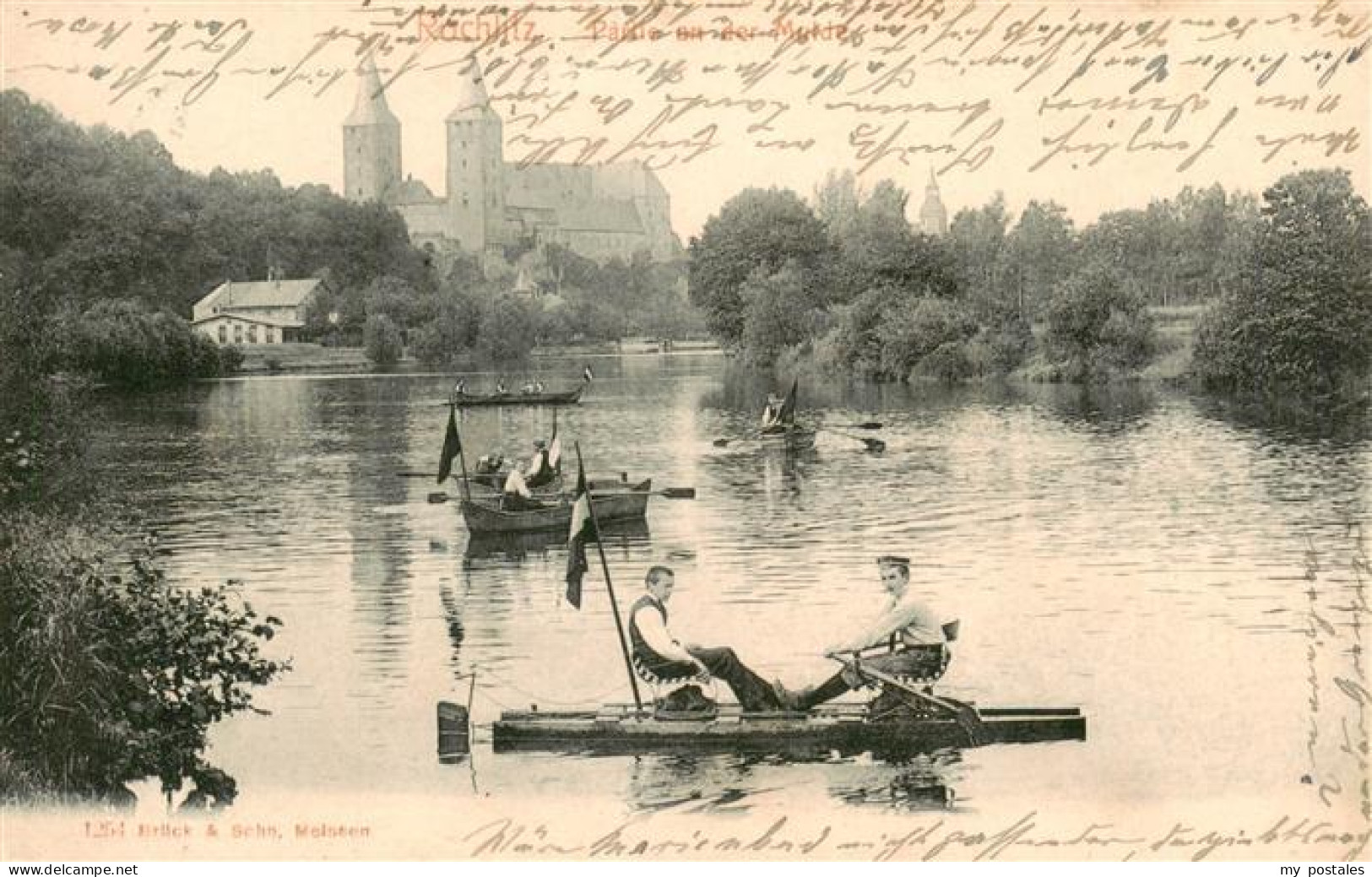 73958239 Rochlitz__Sachsen Partie An Der Mulde Bootfahren Blick Zur Kirche - Rochlitz