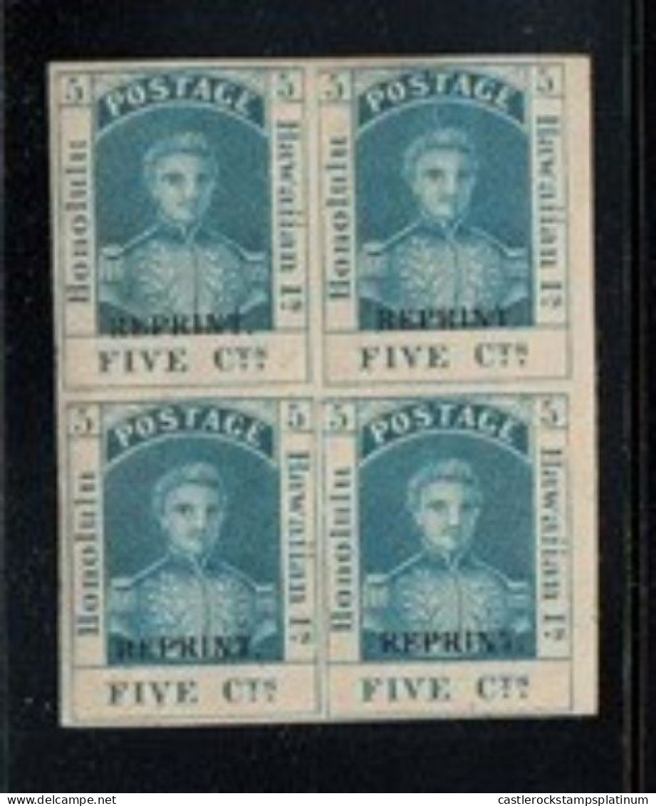 O) 1868  HAWAII, REPRINT OVERPRINT IN BLACK,  HONOLULU  KING KAMEHAMEHA III, 5c Blue, BLOCK MNH - Hawaï