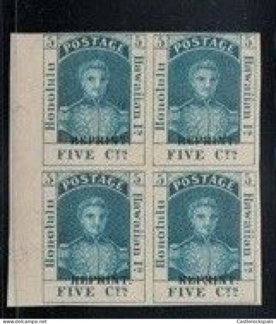 O) 1868  HAWAII, REPRINT OVERPRINT IN BLACK,  HONOLULU  KING KAMEHAMEHA III, 5c Blue, BLOCK MNH - Hawaii