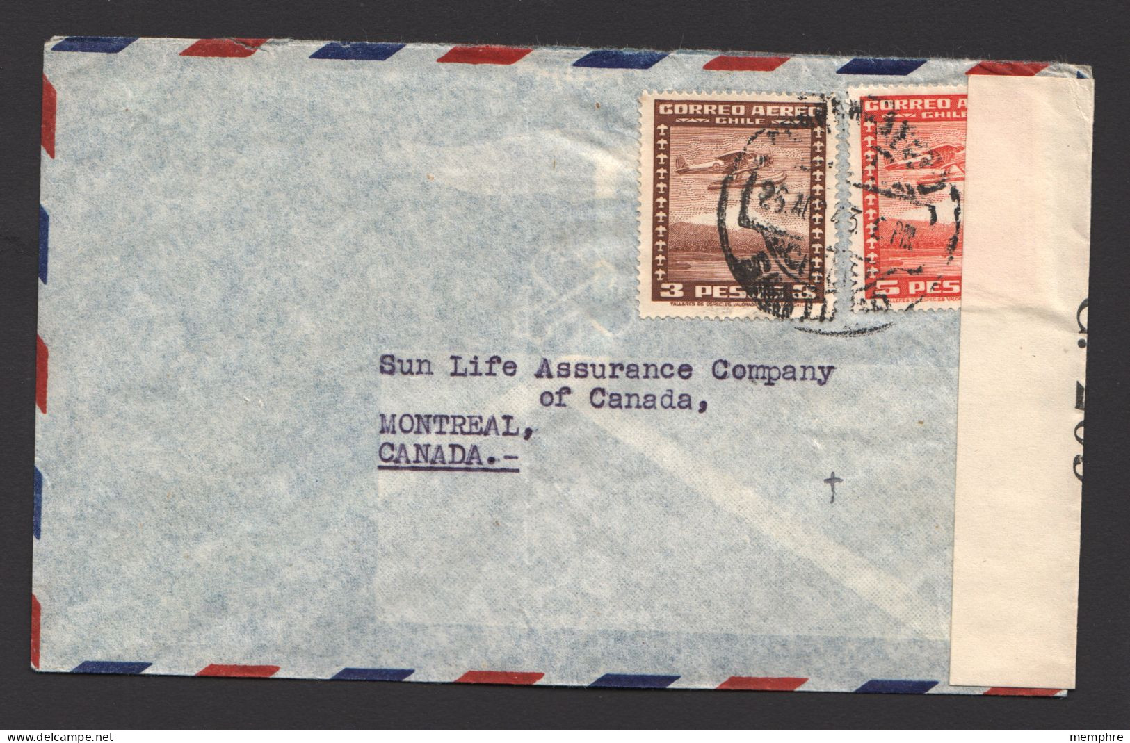 1943  Air Letter To Canada Canadian Censor Tape - Cile