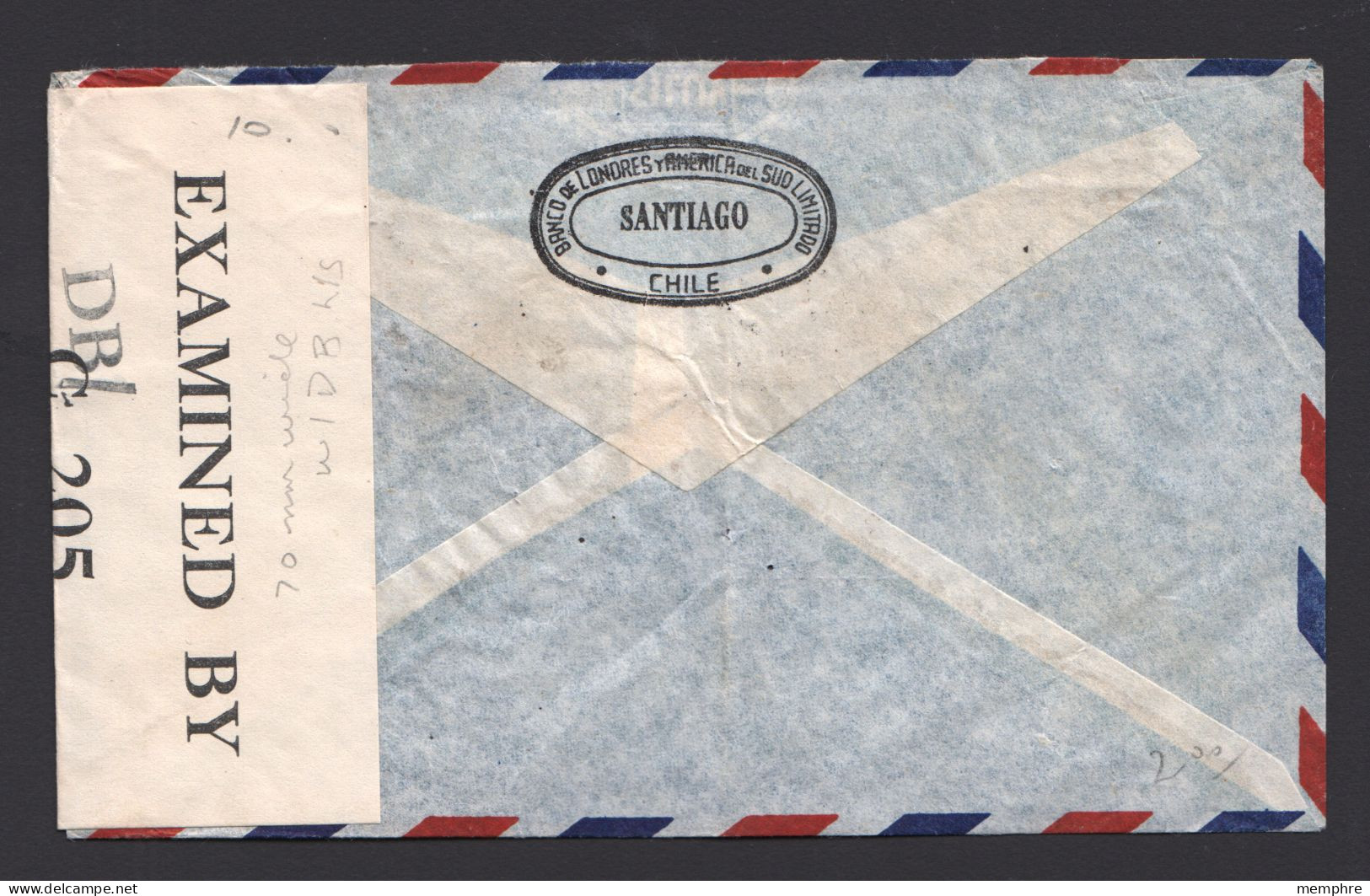 1943  Air Letter To Canada Canadian Censor Tape - Chile