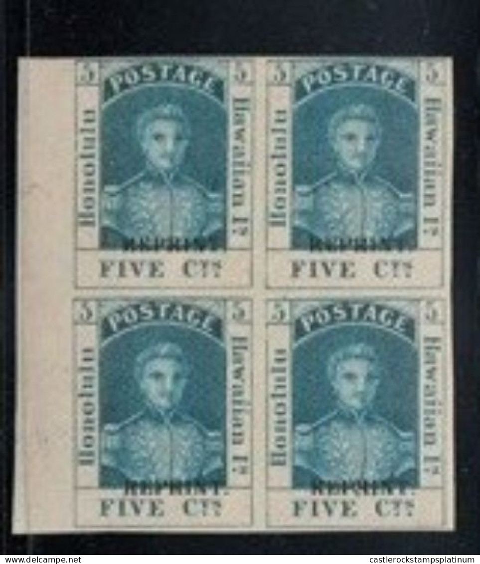 O) 1868  HAWAII, REPRINT OVERPRINT IN BLACK,  HONOLULU  KING KAMEHAMEHA III, 5c Blue, BLOCK MNH - Hawaii