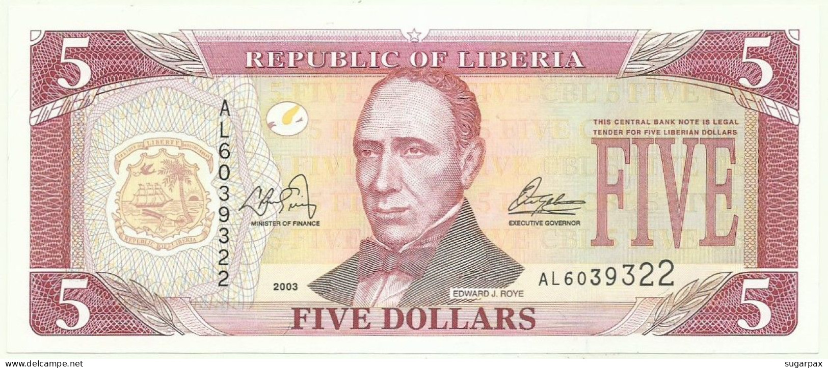 Liberia - 5 Dollars - 2003 - Pick 26.a - Unc. - Serie AL - Republic Of Liberia - Liberia