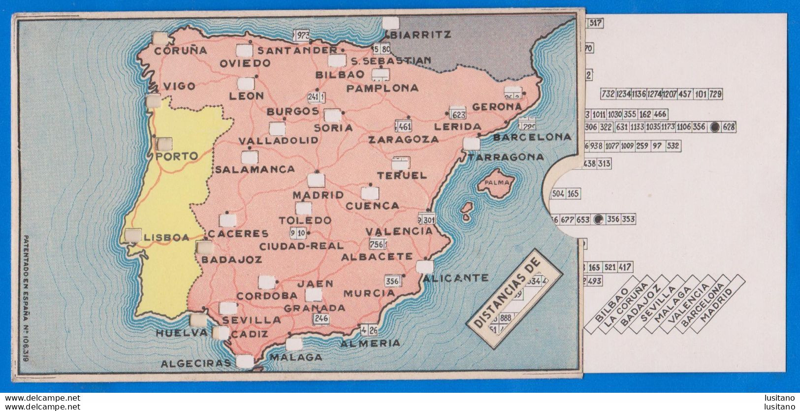 Linares Jaén Lubrificantes Dobón Map Card With Distances Cáceres Badajoz Murcia Teruel Santander Burgos Cuenca, Etc - Jaén