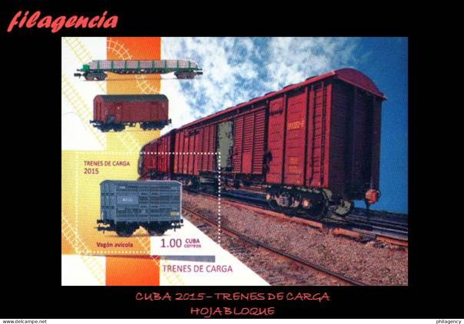 CUBA MINT. 2015-08 TRENES DE CARGA. HOJA BLOQUE - Neufs