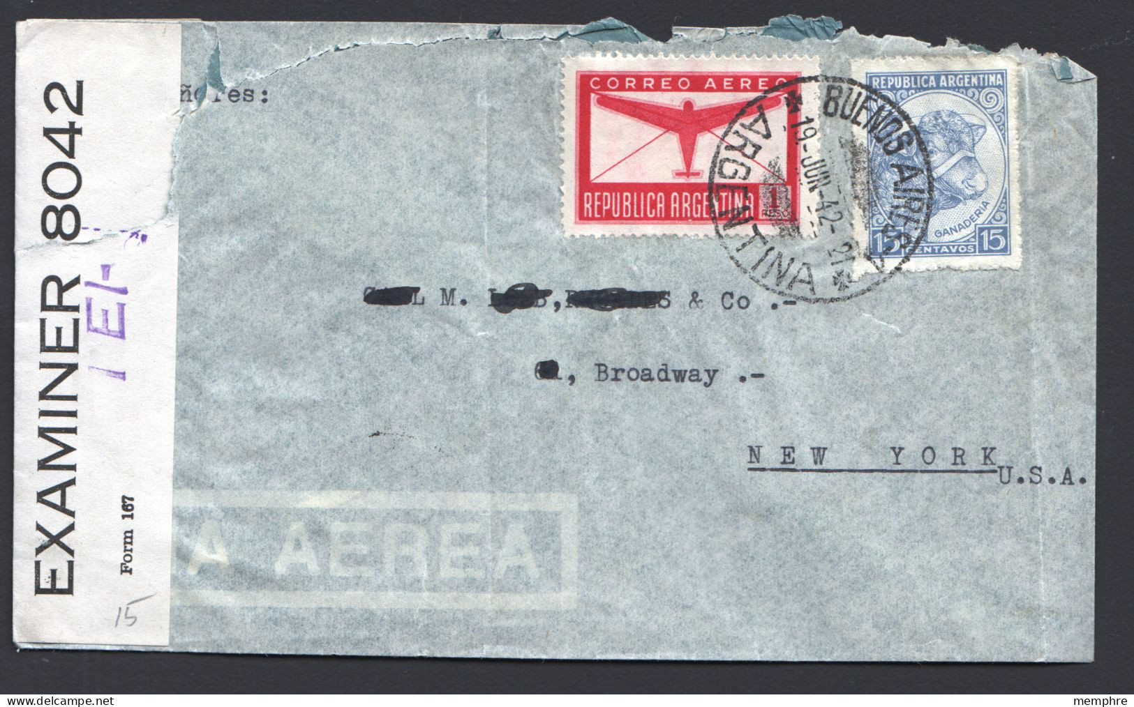 1942  Air Letter To USA  - British Censor Tape From Trinidad - Lettres & Documents