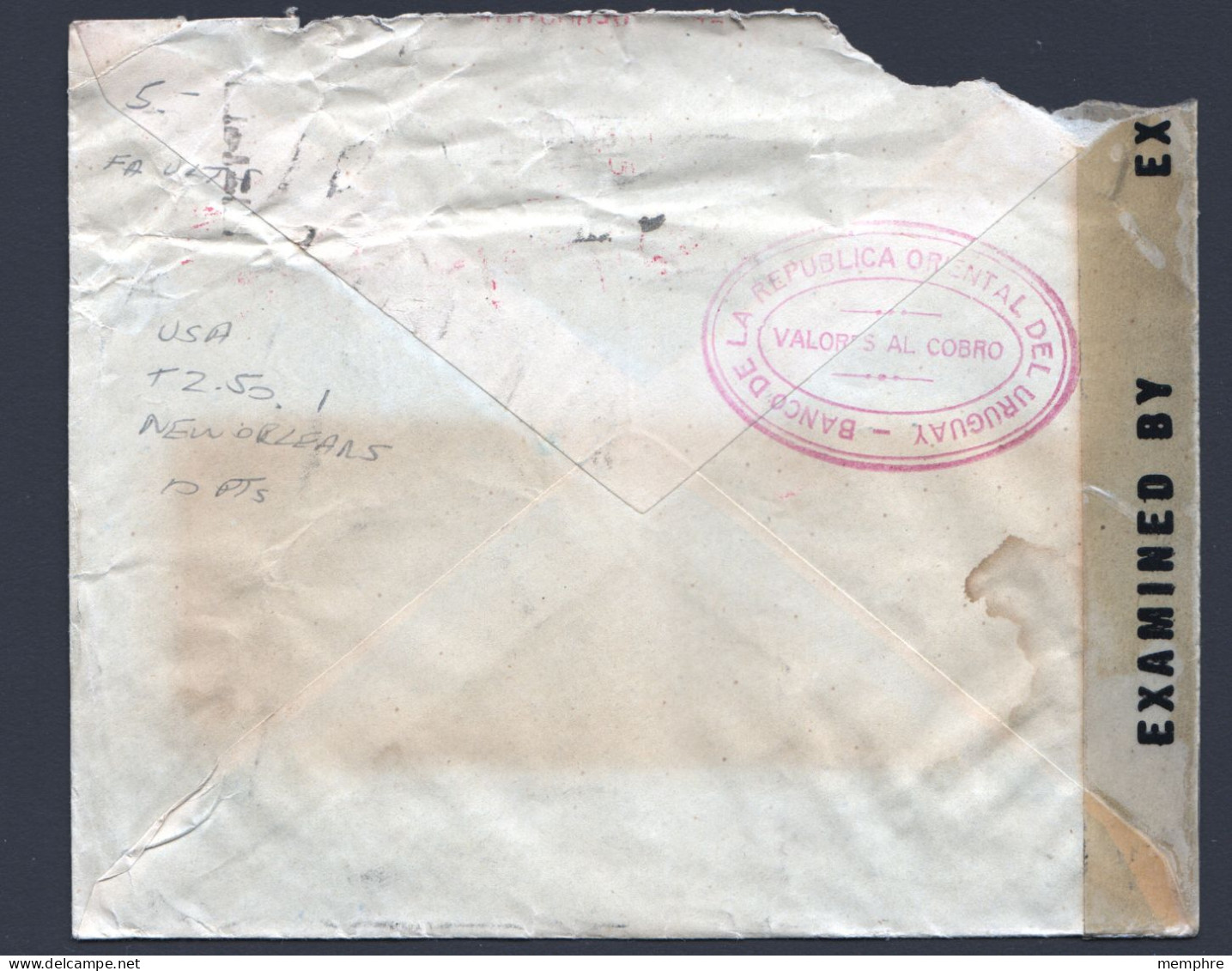 1944  Letter To USA  - USA Censor Tape - Uruguay