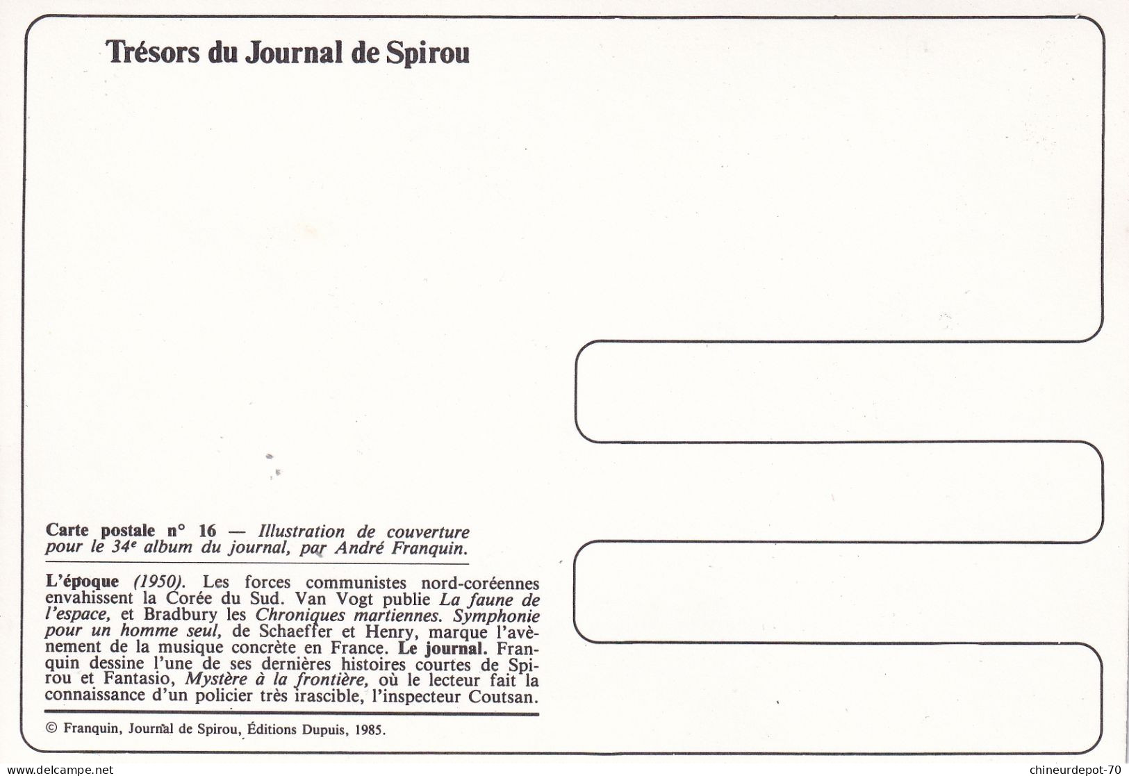 Trésors Du Journal De Spirou Carte Postale N° 16 - Bandes Dessinées