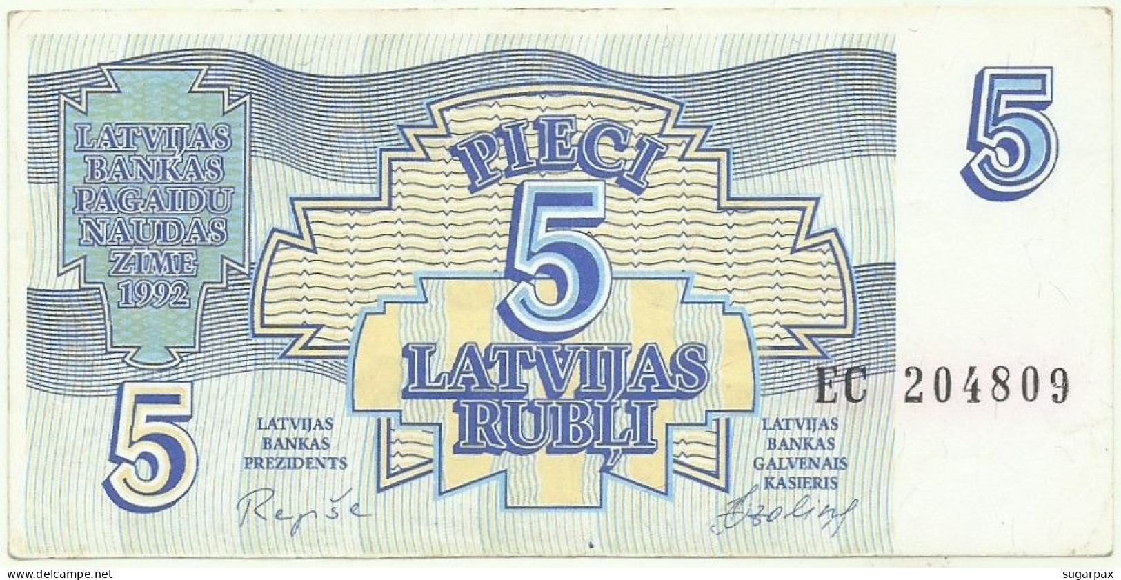 Latvia - 5 Rubli - 1992 - Pick: 37 - Serie EC - Letónia - Lettonie