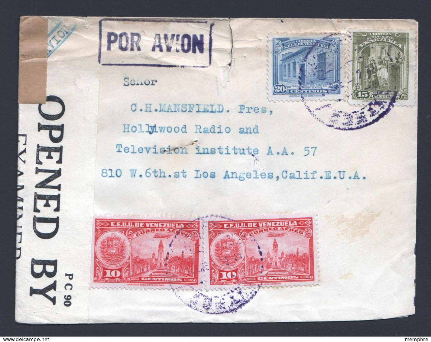 1943  Air Letter To USA  - British Censor Tape  In Jamaica - Venezuela