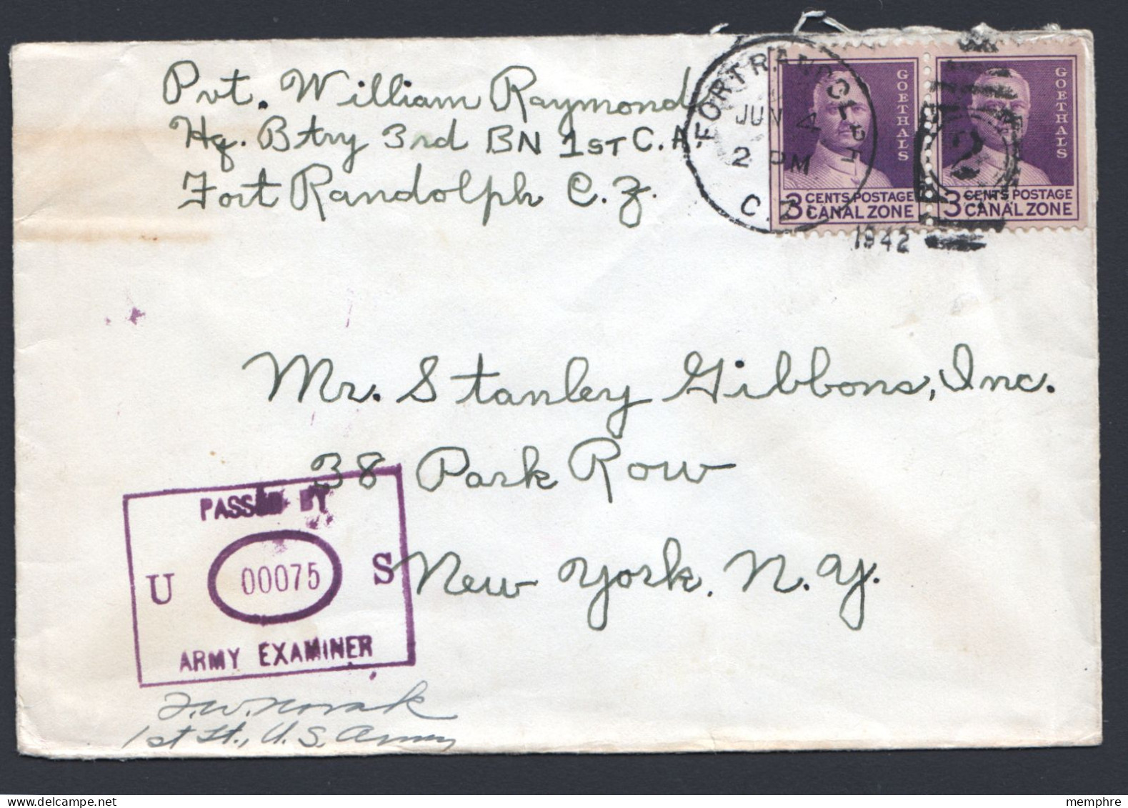 1942  Letter To USA  - USA Army Censor Mark - Canal Zone
