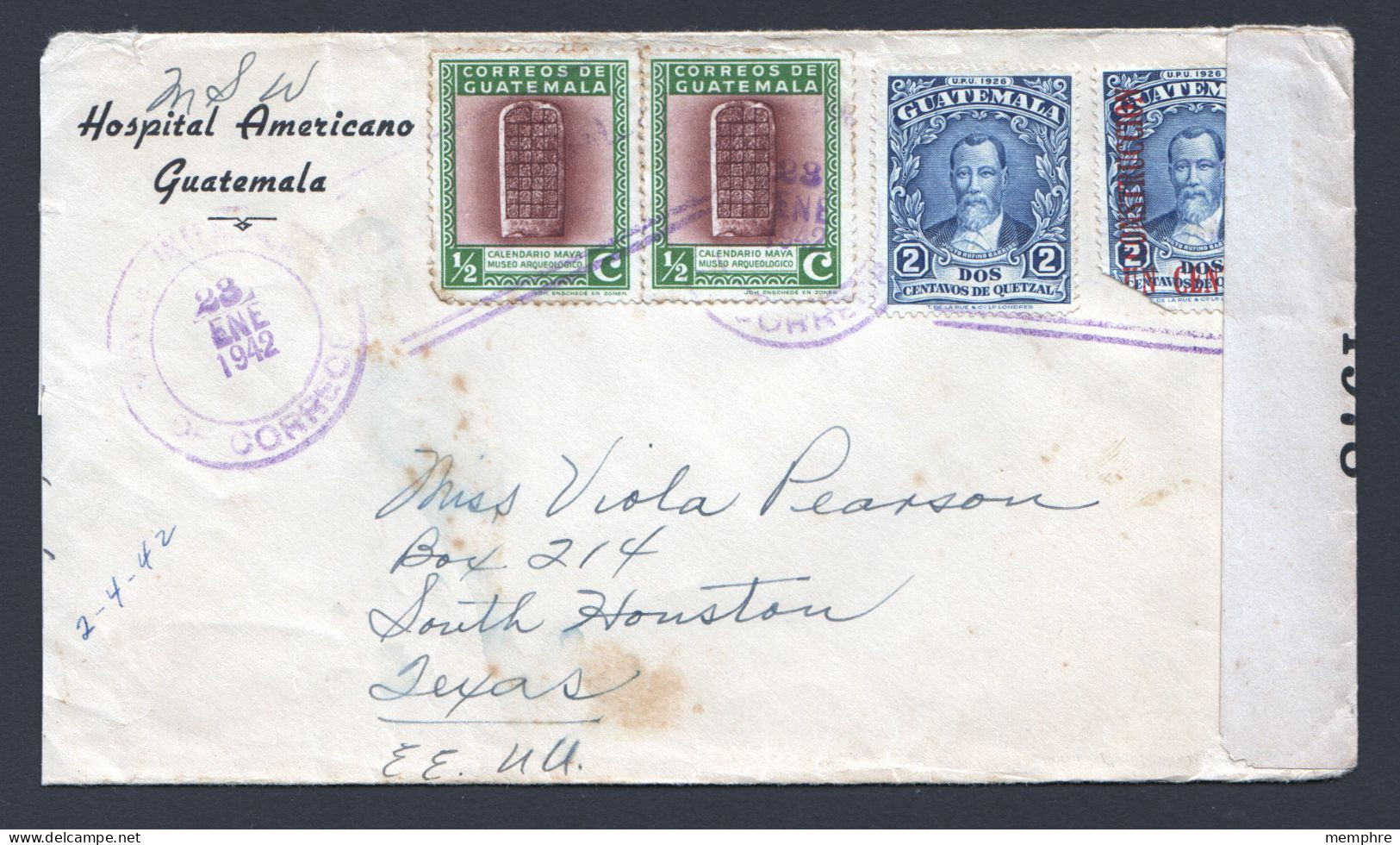 1942  Air  Letter To USA  - USA  Censor Tape - Guatemala