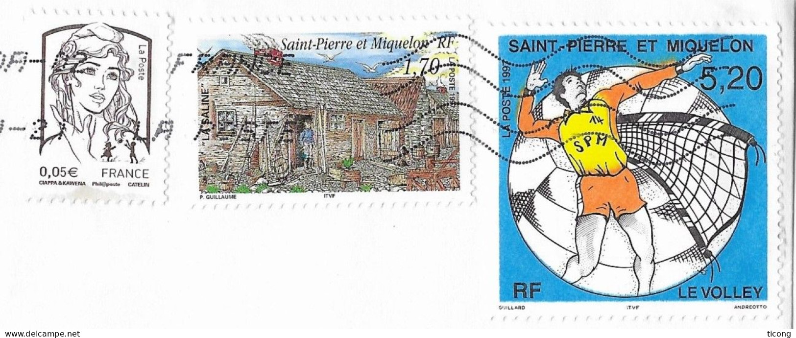 SAINT PIERRE ET MIQUELON LETTRE AVEC TIMBRES LE VOLLEY, LA SALINE, MARIANNE DE FRANCE, FLAMME LA POSTE 2021, A VOIR - Covers & Documents