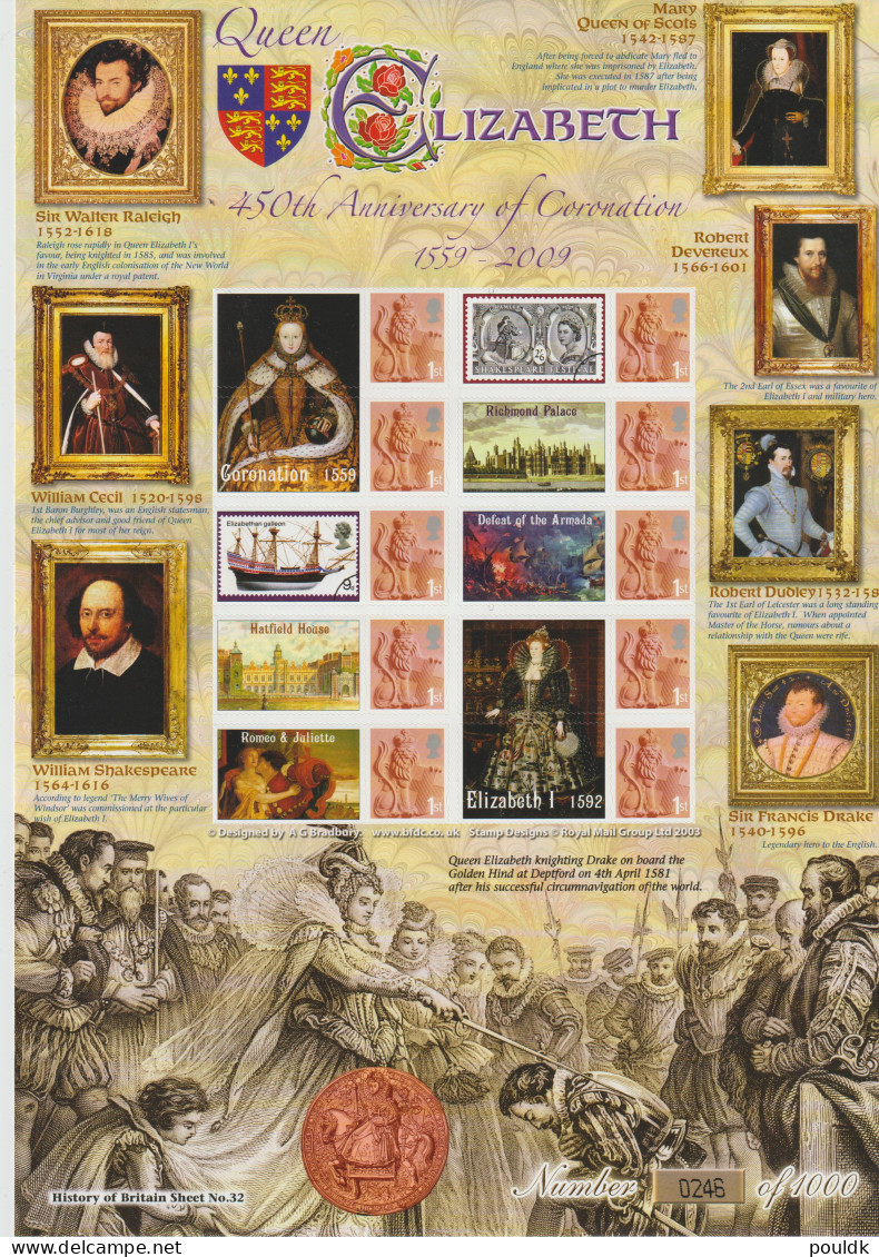 Great Britain 2009 Queen Elizabeth 450th Anniversary Smilers Sheet W/Ten 1st Stamps MNH/**. Postal Weight 0,150  - Timbres Personnalisés