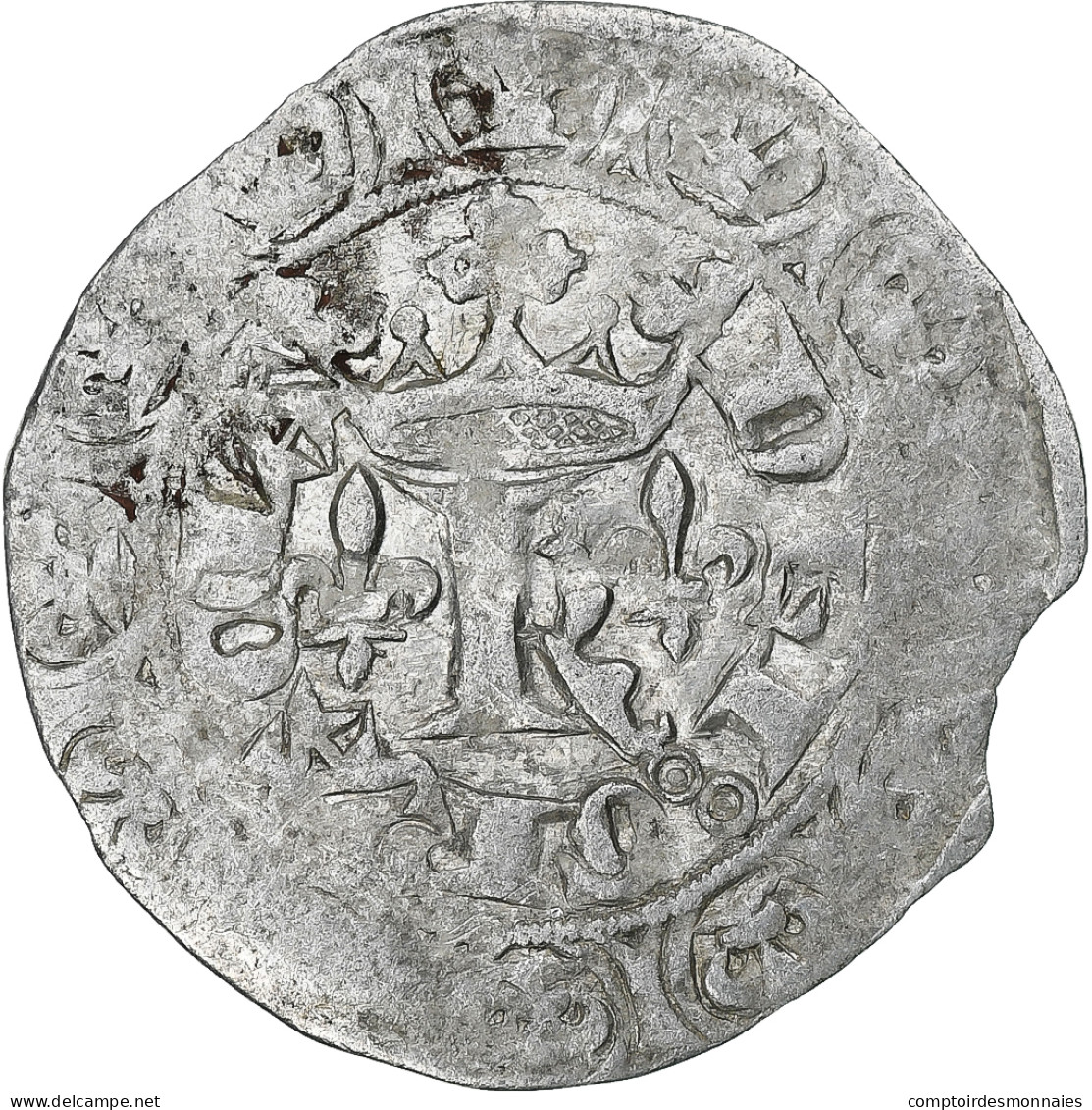 France, Charles V, Blanc Au K, 1365-1380, Billon, TB+, Duplessy:363 - 1364-1380 Charles V The Wise