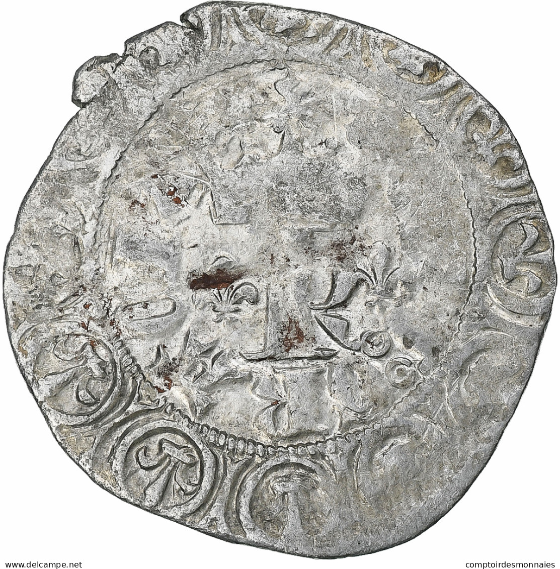 France, Charles V, Blanc Au K, 1365-1380, Billon, TTB, Duplessy:363 - 1364-1380 Karel V De Wijze