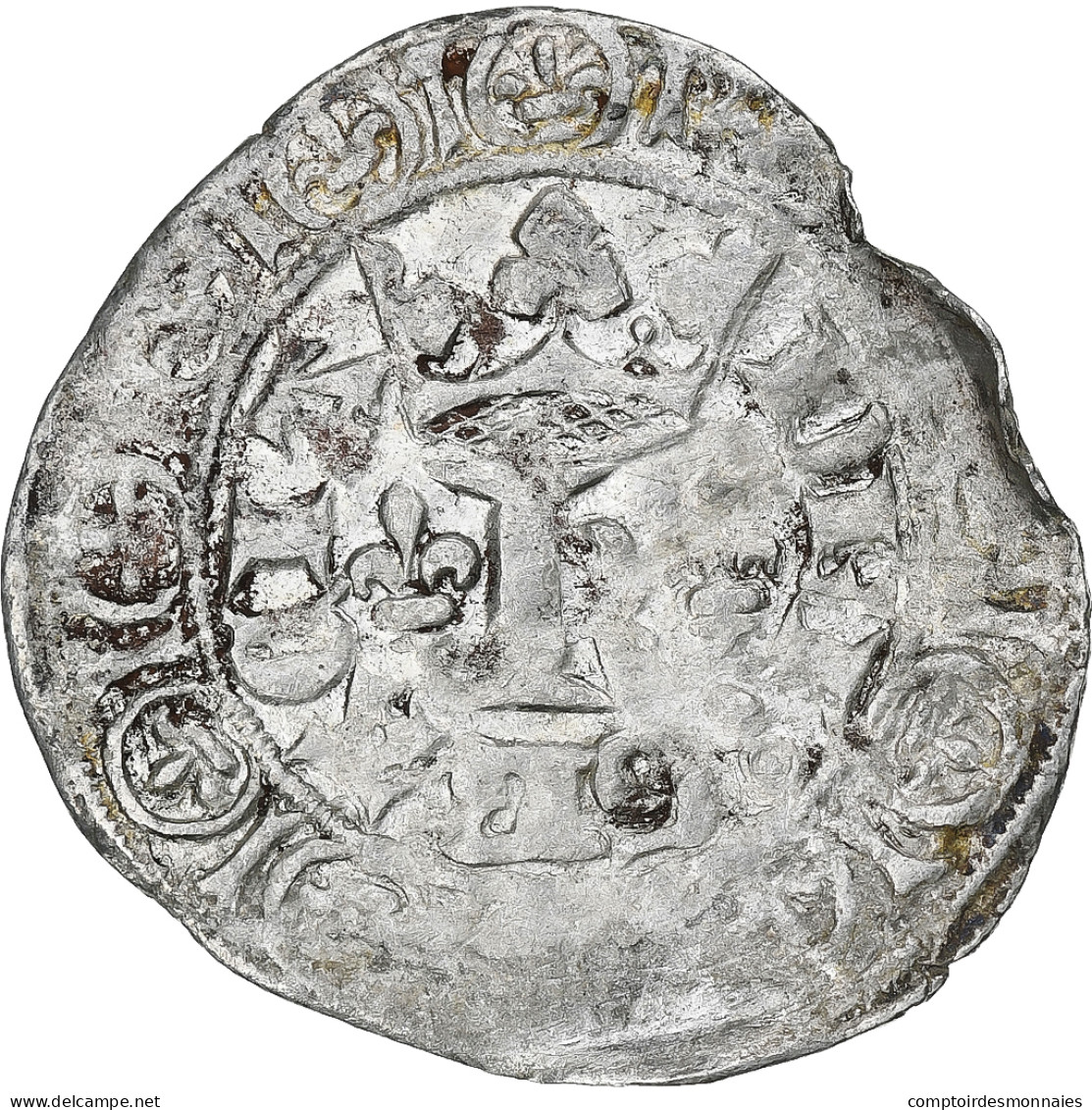 France, Charles V, Blanc Au K, 1365-1380, Billon, TB+, Duplessy:363 - 1364-1380 Carlo V Il Saggio 