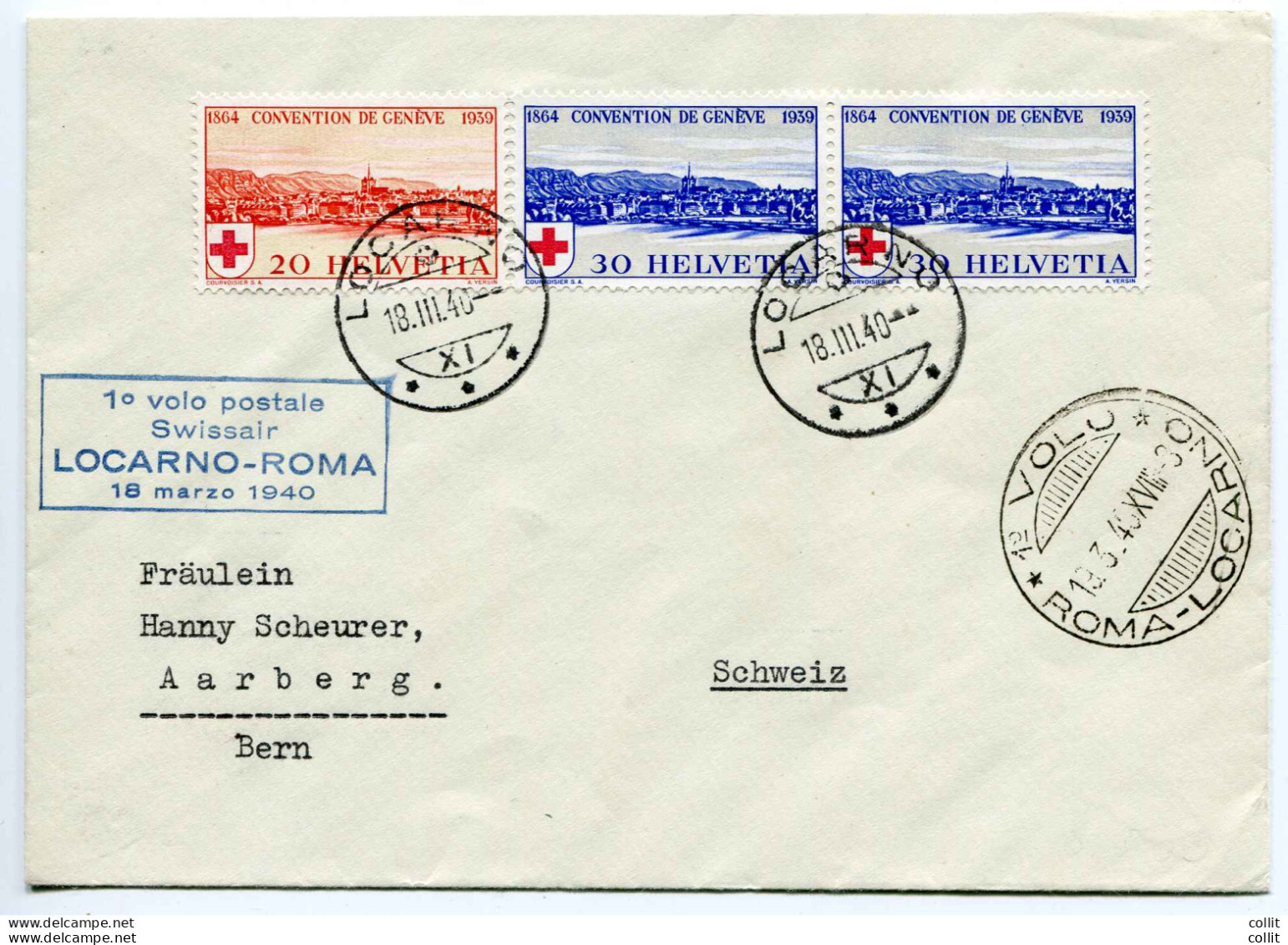 1° Volo Locarno/Roma Del 18.3.40 - Storia Postale (Posta Aerea)