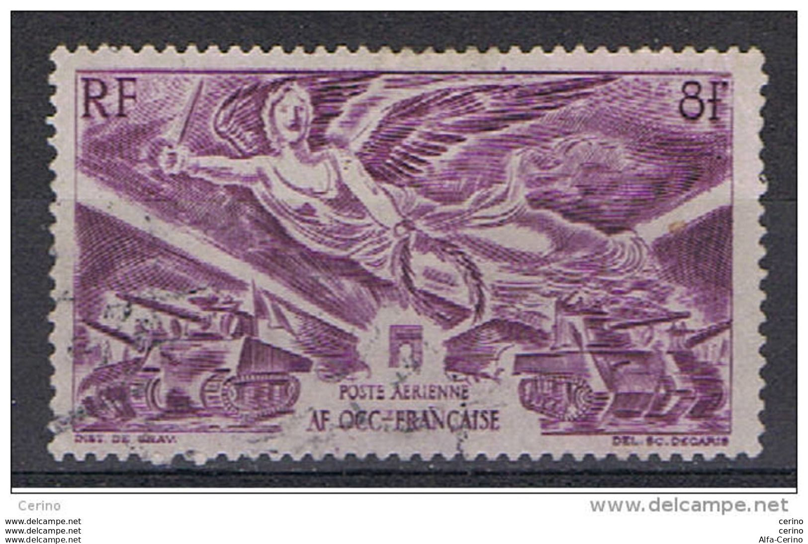 AFRICA  OCC. FRANCESE :  1946  P.A. ANNIVERSARIO  DELLA  VITTORIA  -  8 P. LILLA  US. -  YV/TELL. 4 - Usati