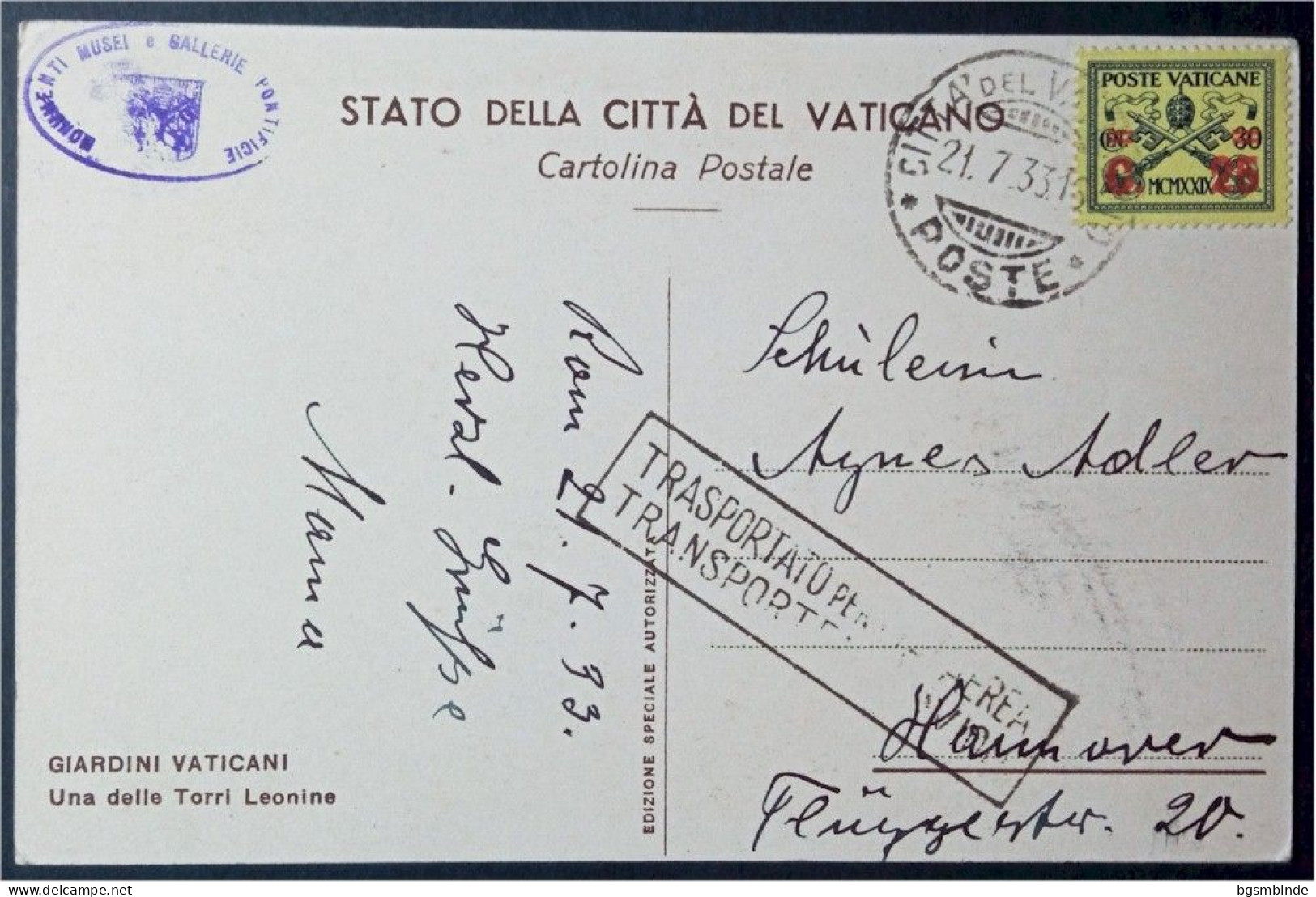 "Giardini Vaticani, Una Delle Torri Leonine"  1933 // AKBFE - Vatikanstadt