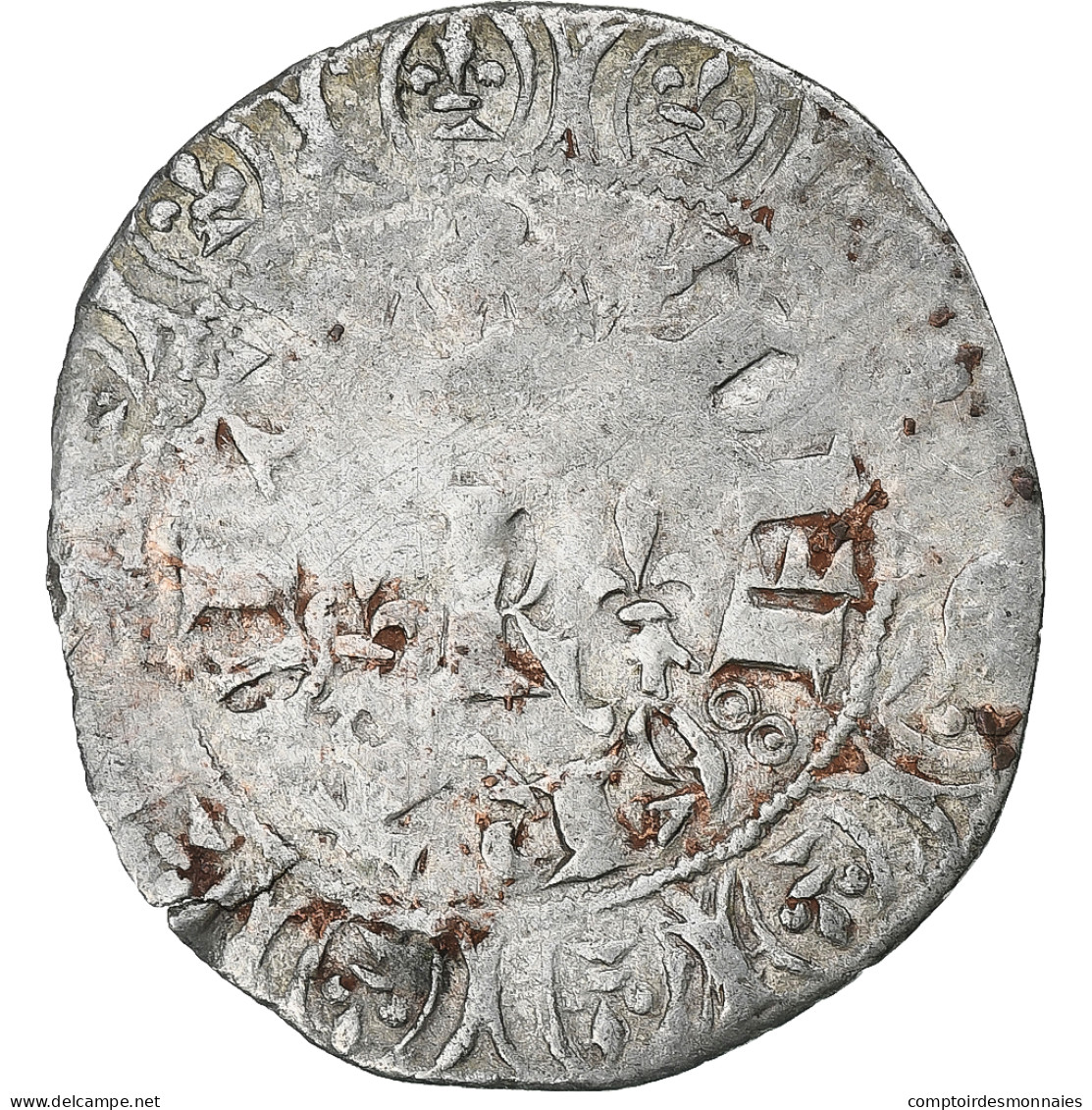 France, Charles V, Blanc Au K, 1365-1380, Billon, TB+, Duplessy:363 - 1364-1380 Karl V. Der Weise