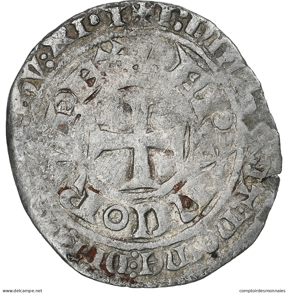 France, Charles V, Blanc Au K, 1365-1380, Billon, TB+, Duplessy:363 - 1364-1380 Carlo V Il Saggio 