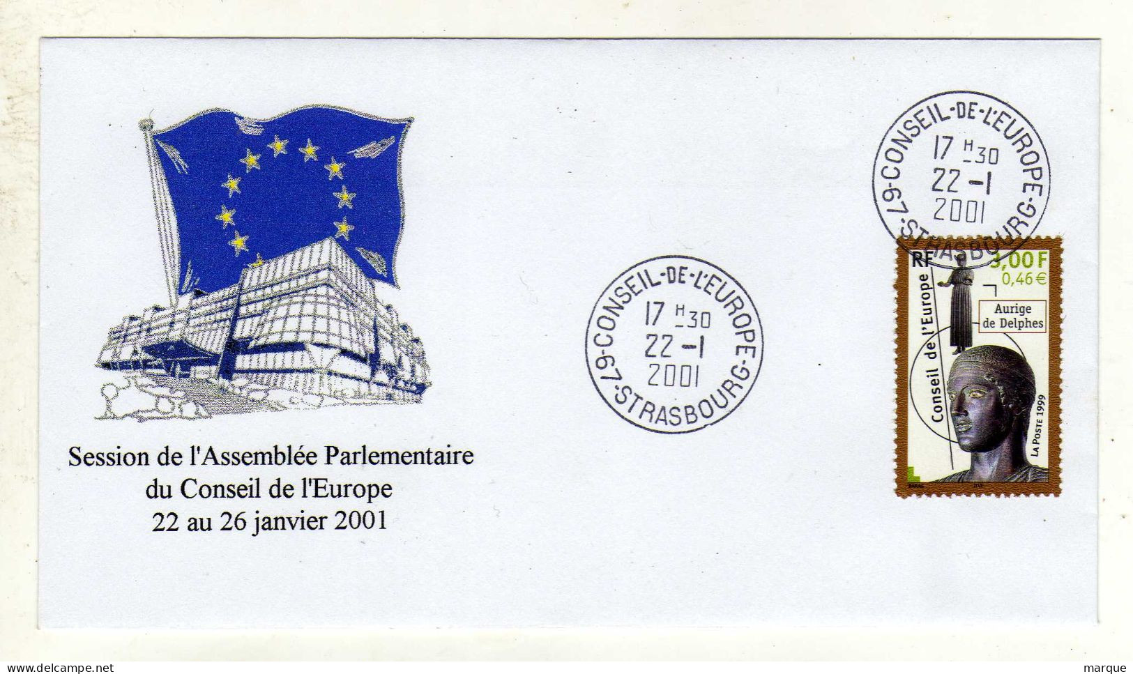 Enveloppe 1er Jour FRANCE Oblitération Conseil De L'Europe STRASBOURG 22/01/2001 - 2000-2009