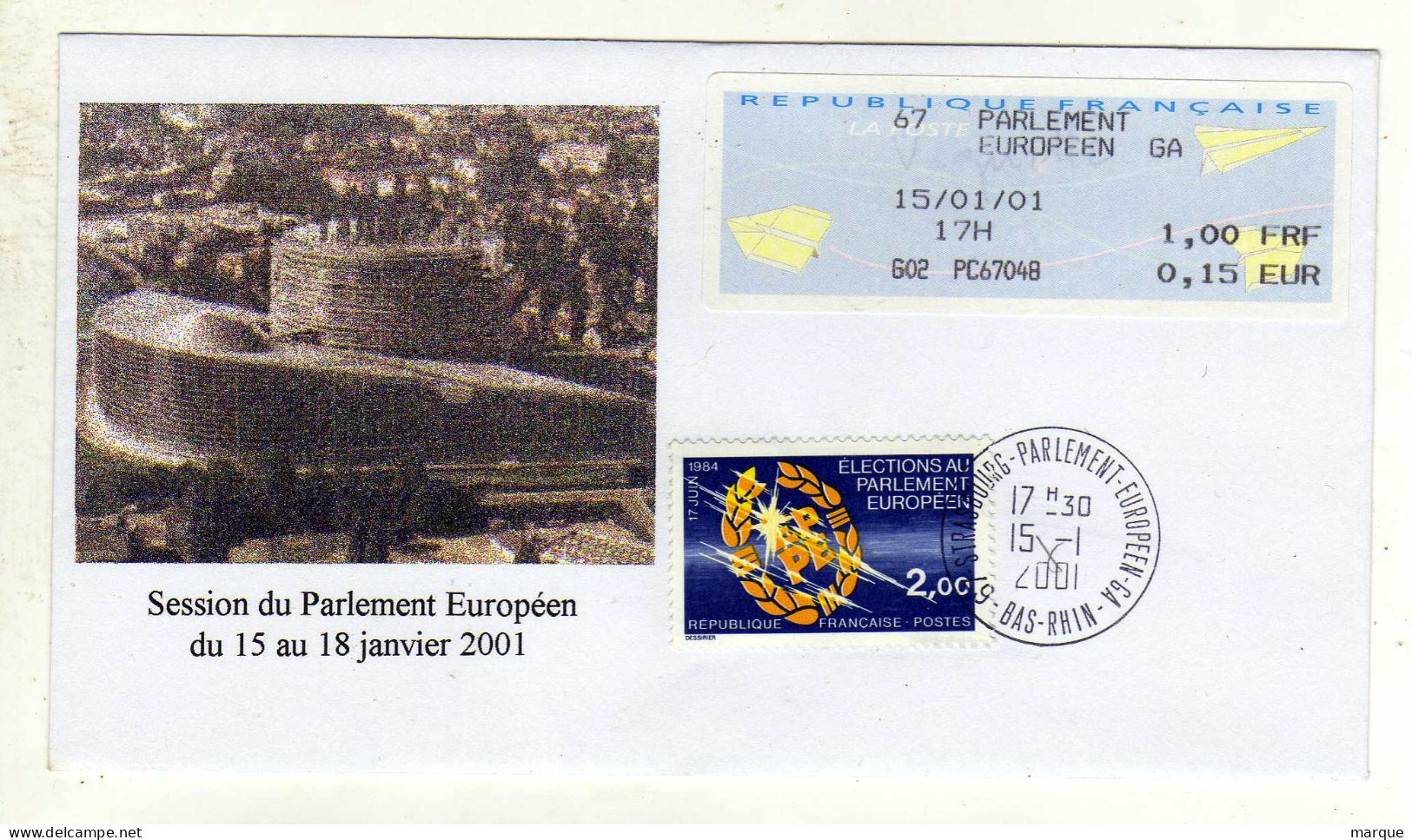 Enveloppe 1er Jour FRANCE Oblitération Parlement Européen STRASBOURG 15/01/2001 - 2000-2009