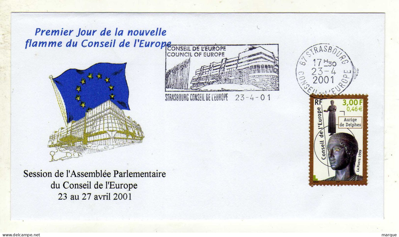 Enveloppe 1er Jour FRANCE Oblitération Conseil De L'Europe STRASBOURG 23/04/2001 - 2000-2009