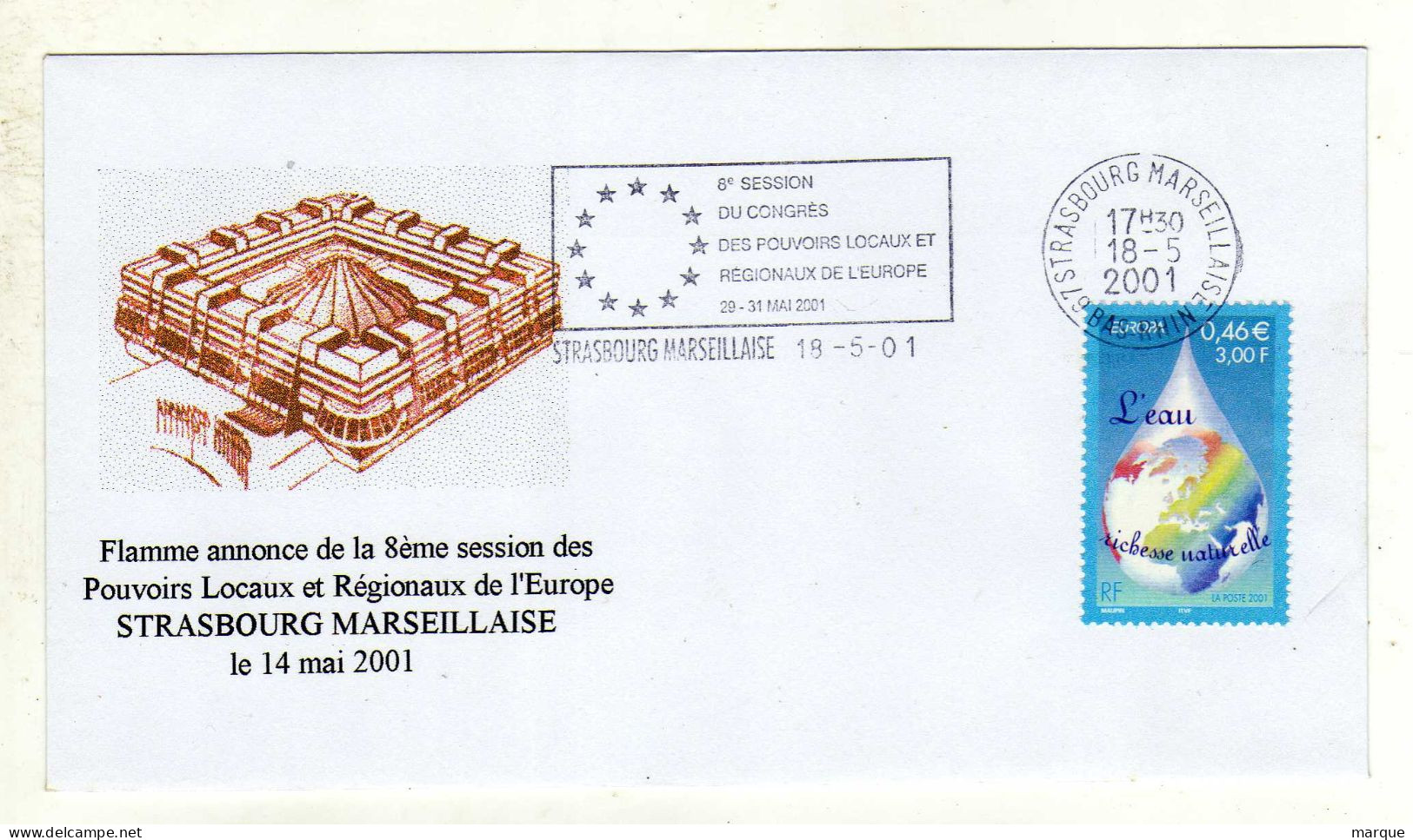 Enveloppe 1er Jour FRANCE Oblitération 8e Session Du Congrès STRASBOURG MARSEILLAISE 18/05/2001 - 2000-2009