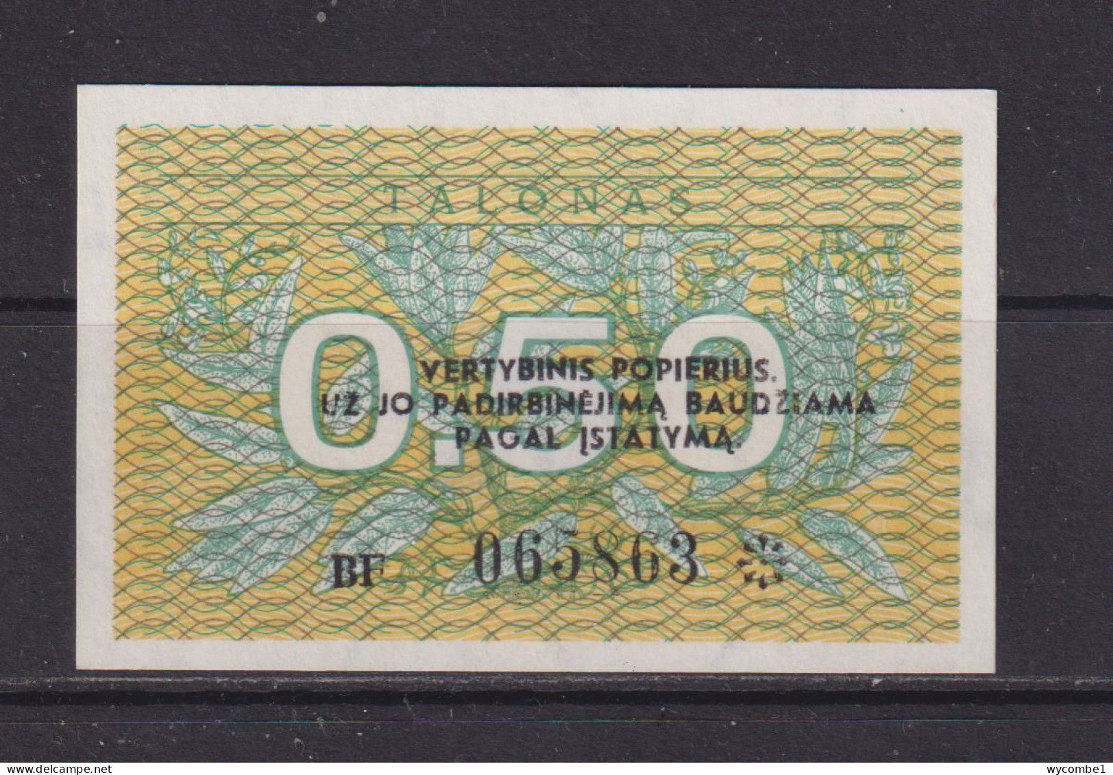 LITHUANIA - 1991 0.50 Talonas UNC Banknote - Lituanie