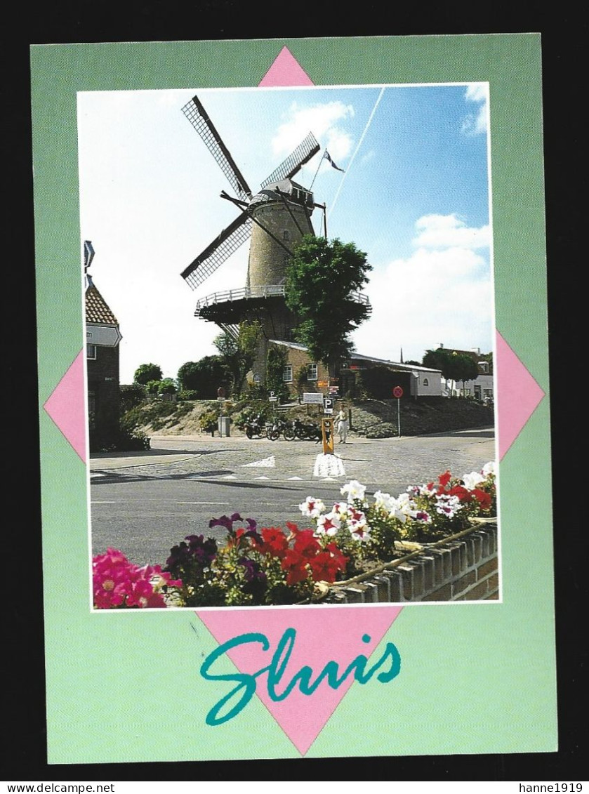 Sluis Nieuwstraat Korenmolen De Brak Foto Prentkaart Windmolen Mill Moulin Zeeland Nederland Htje - Sluis