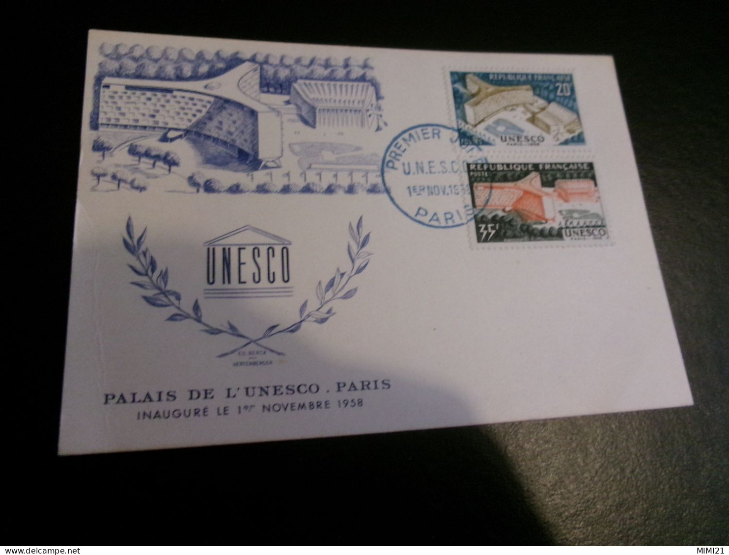 BELLE CARTE  ILLUSTRATION 1ER JOUR "INAUGURATION DU PALAIS DE L'UNESCO PARIS 1ER NOVEMBRE 1958" - UNESCO