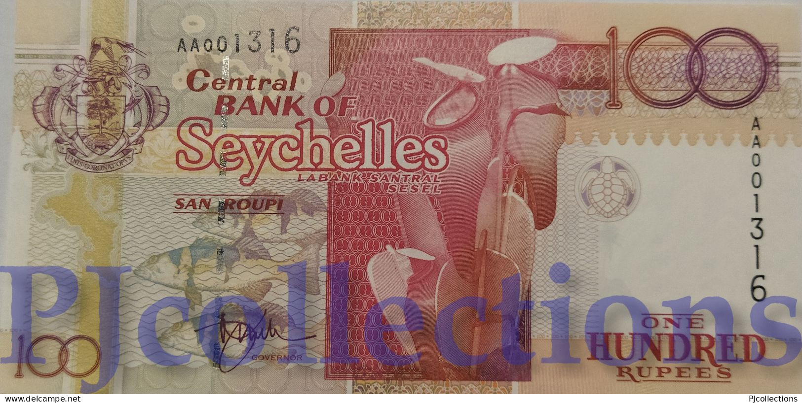 SEYCHELLES 100 RUPEES 1998 PICK 39 UNC LOW SERIAL NUMBER "AA001316" - Seychelles