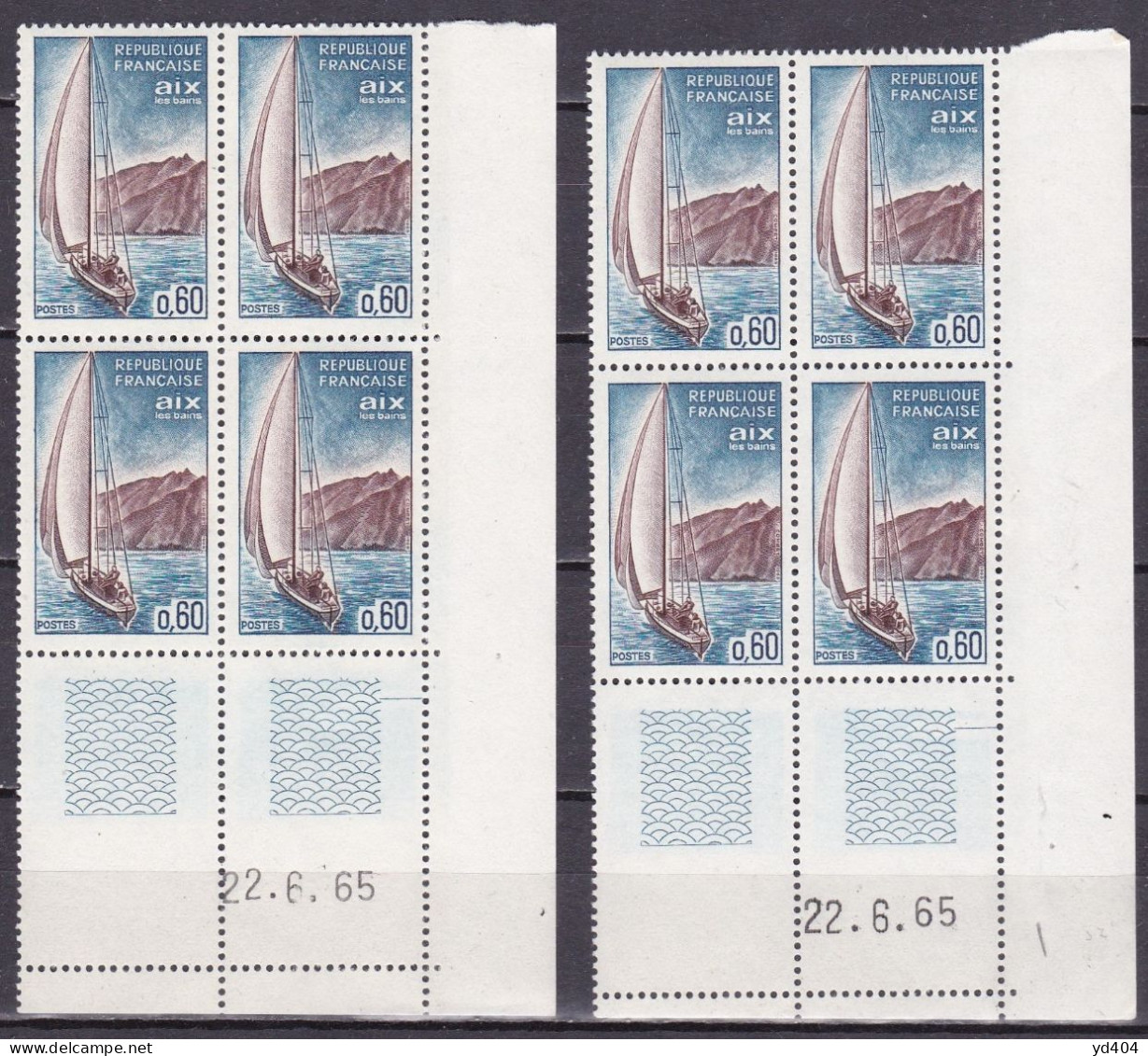 FR6738- FRANCE – PLATE BLOCKS – 1965 – AIX-LES-BAINS – Y&T # 1437 MNH - 1960-1969