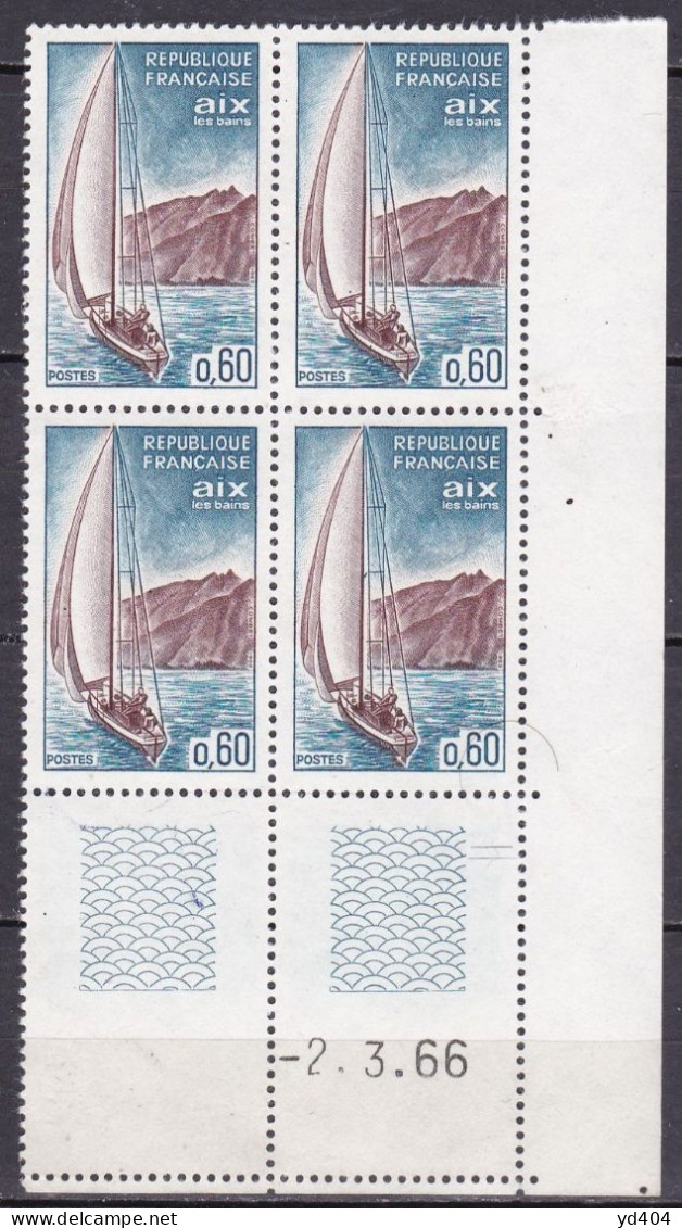 FR6744- FRANCE – PLATE BLOCKS – 1966 – AIX-LES-BAINS – Y&T # 1437 MNH - 1960-1969