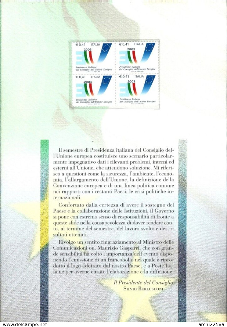 -  ITALIA 2003 - FOLDER - Presidenza Italiana Del Consiglio Dell' Unione Europea - Cat. ? - - Folder