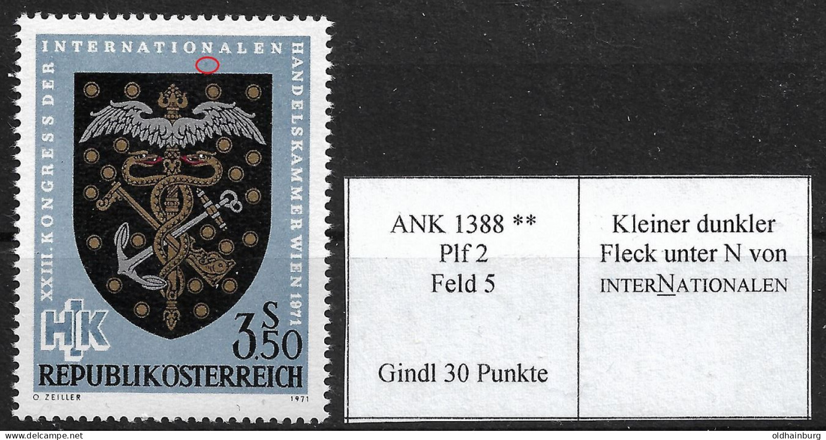 0541b: Österreich 1971, ANK 1388 Handelskammer (Motiv Wappen & Heraldik) **, Plf 2 Nach Gindl - Francobolli